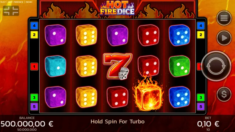Hot Fire Dice - ekran igre sa zapaljenim sedmicama